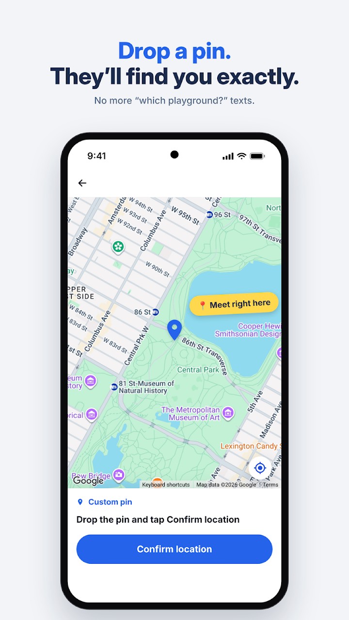 AtPark map with a pin dropped on the exact meeting spot in a park