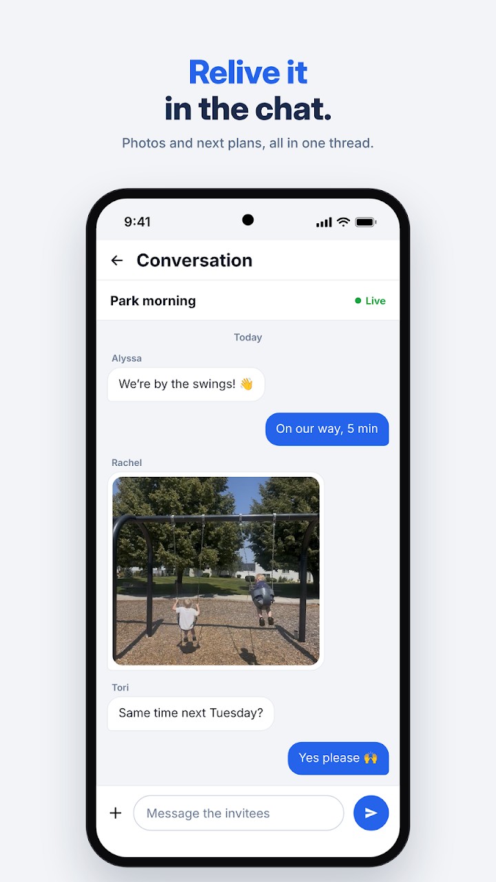 AtPark event chat with a photo shared after a park meetup